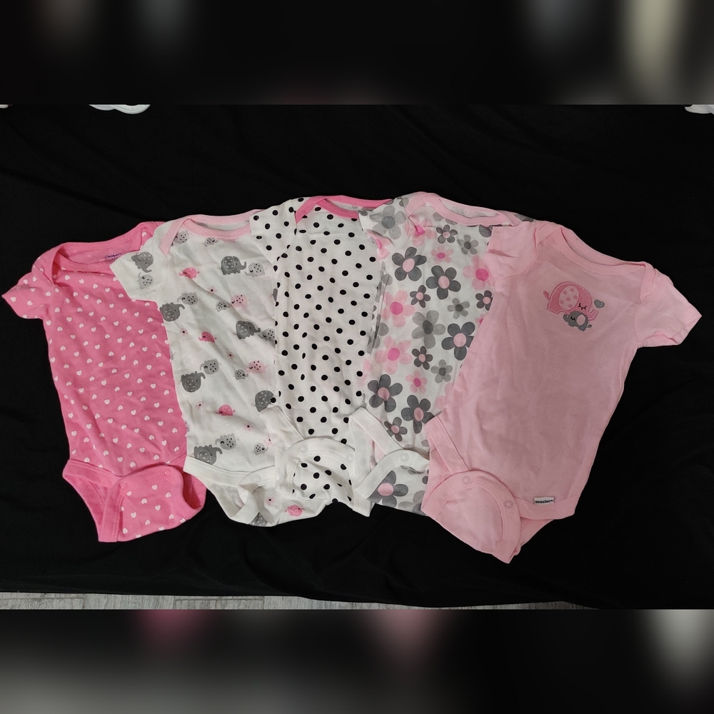 Gerber Pink, White, Gray Baby Onesies
